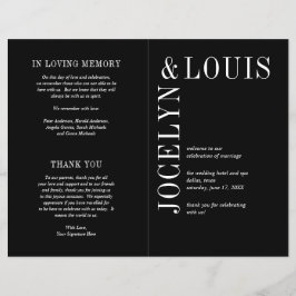 Zwart modern trouwprogramma met vetgedrukte letter flyer