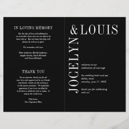 Zwart modern trouwprogramma met vetgedrukte letter flyer