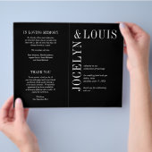 Zwart modern trouwprogramma met vetgedrukte letter flyer (Hand)