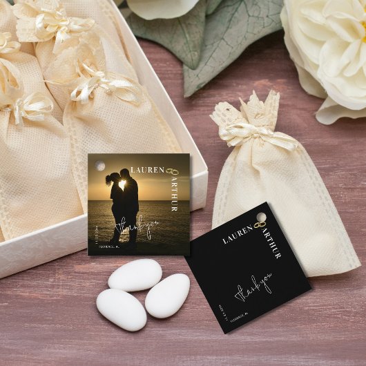 Zwart Modern Ultra Chique Minimale Foto Bruiloft Bedankjes Labels