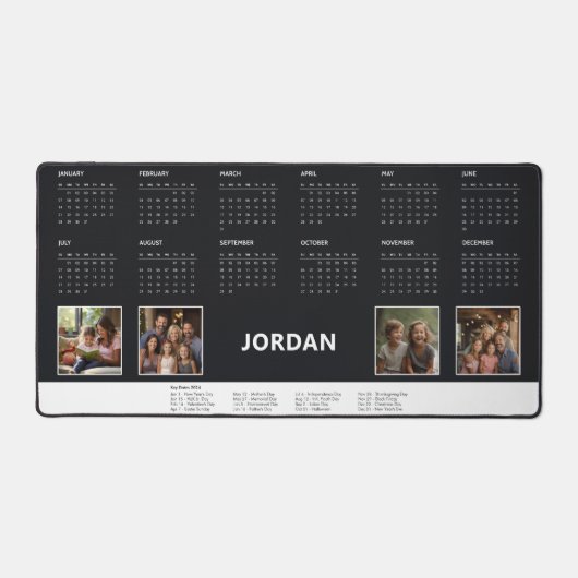 Zwart Modern Unieke Fotocollage 2024 Kalender Bureaumat (Voorkant)