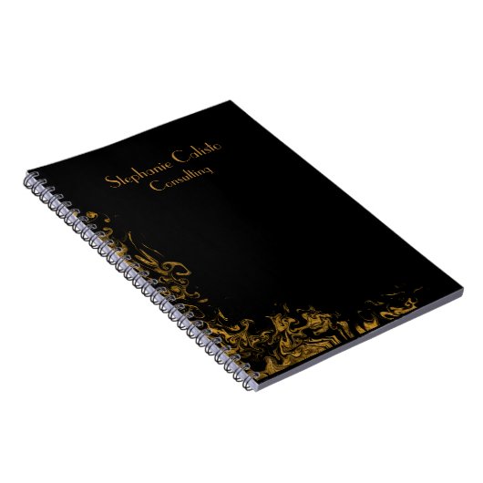 Zwart, modern, vloeibaar goud notitieboek (Rechterzijde)