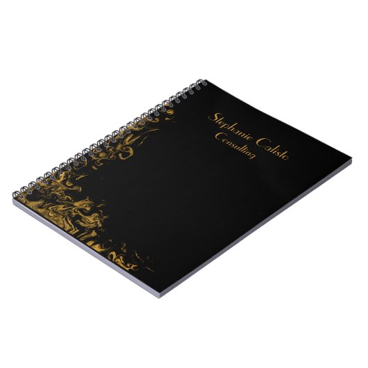 Zwart, modern, vloeibaar goud notitieboek (Linkerzijde)