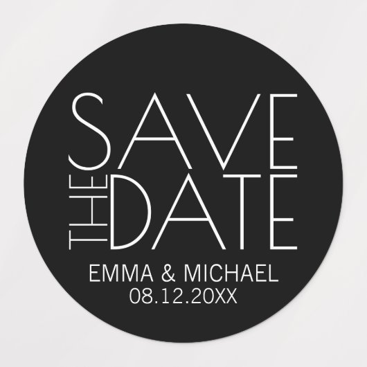 Zwart Modern Wedding Sla de datumlabels op Labels (Design 2)