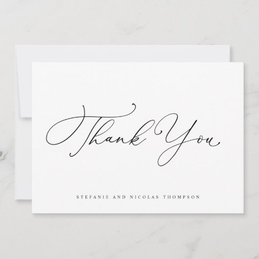 Zwart Modern Whimsical Kalligrafie Bruiloft Bedankkaart (Voorkant)