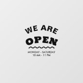 Zwart Modern Wij zijn Open Venster Cling Raamsticker (Vel)