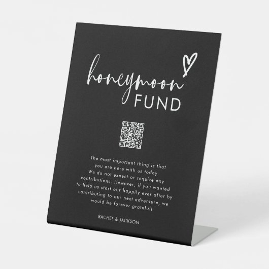 Zwart Modern Wishing Well Honeymoon Fund Sign Reclamebord Met Voetstuk (Voorkant)