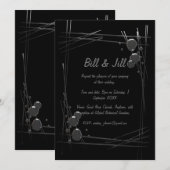 Zwart Modern Zilver Abstract + Bubble Art Wedding Kaart (Voorkant / Achterkant)