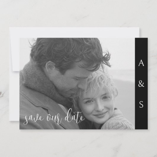 Zwart Moderne Eenvoud B/W foto Horizontaal Save The Date (Voorkant)