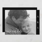 Zwart Moderne Eenvoud B/W foto Horizontaal Save The Date (Voorkant / Achterkant)