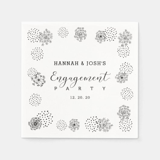 Zwart | Moderne Floral Engagement Party Napkin Servet (Voorkant)