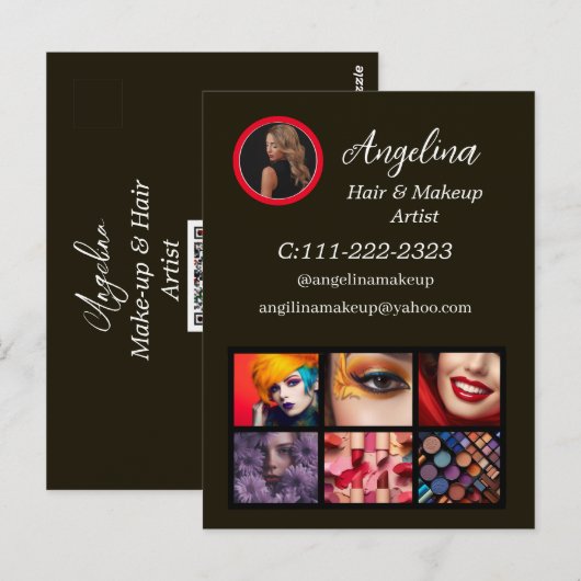 Zwart Moderne foto make-up artiest Briefkaart (Voorkant / Achterkant)