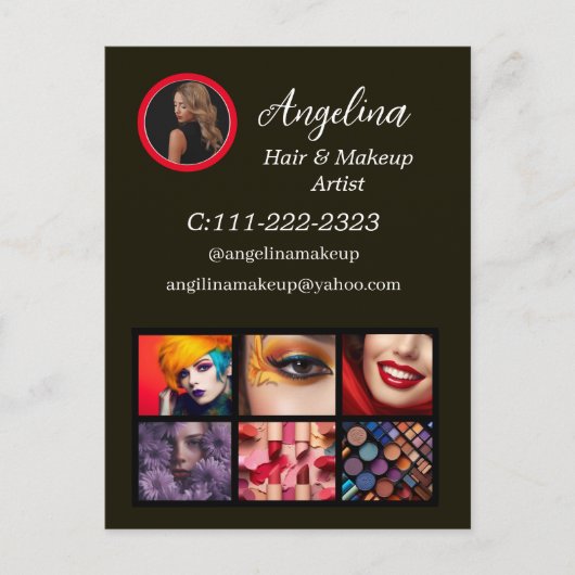 Zwart Moderne foto make-up artiest Briefkaart (Voorkant)