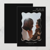 Zwart Moderne golvende bruiloft foto opslaan van d Kaart (Voorkant / Achterkant)