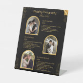 Zwart Moderne Huwelijksfotografie prijslijst Reclamebord Met Voetstuk (Voorkant)