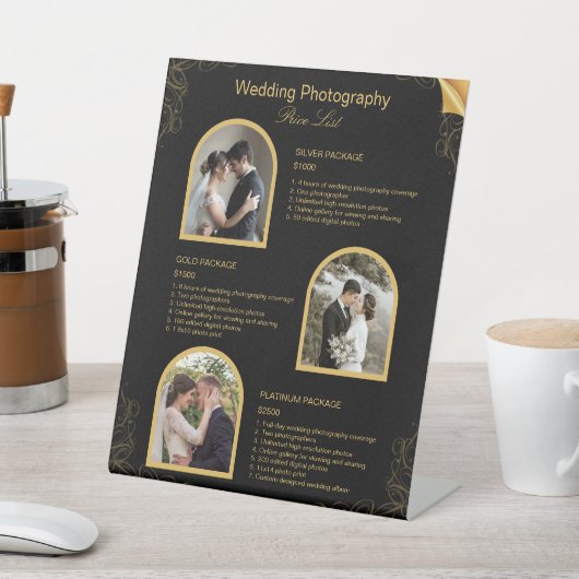 Zwart Moderne Huwelijksfotografie prijslijst Reclamebord Met Voetstuk (Insitu)