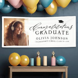 Zwart Moderne Kalligrafie Foto Graduation Party Spandoek