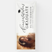 Zwart Moderne Kalligrafie Foto Graduation Party Spandoek (Verticaal)