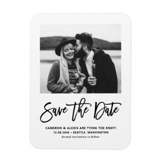 Zwart Moderne Kalligrafie Foto Save the Date Magneet