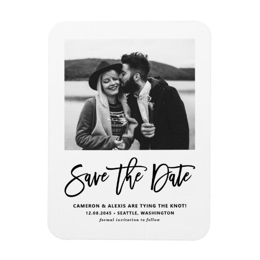 Zwart Moderne Kalligrafie Foto Save the Date Magneet (Verticaal)