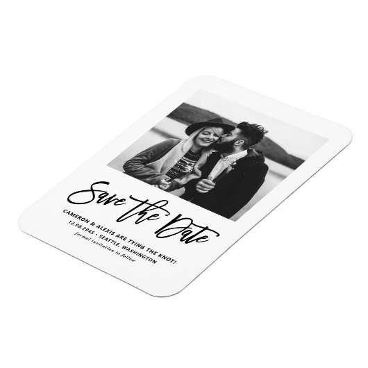 Zwart Moderne Kalligrafie Foto Save the Date Magneet (Linkerzijde)