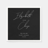 Zwart Moderne Kalligrafie Namen Stijlvolle Bruilof Servet (Voorkant)