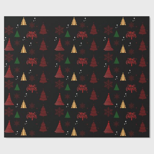 Zwart Moderne Kerstboom en Sneeuwvlokken Gift Cadeaupapier (Vlak)