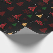 Zwart Moderne Kerstboom en Sneeuwvlokken Gift Cadeaupapier (Hoek)