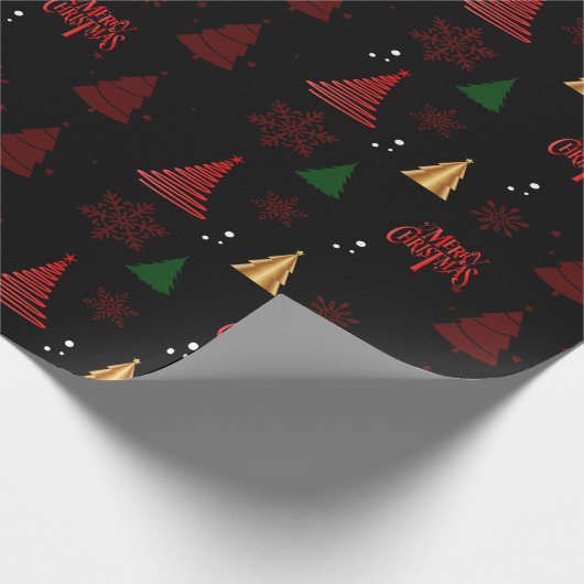 Zwart Moderne Kerstboom en Sneeuwvlokken Gift Cadeaupapier (Hoek)