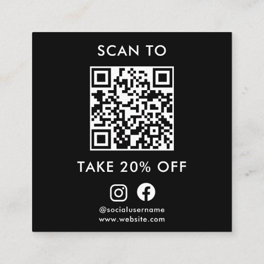 Zwart Moderne Minimalistische Dank u QR-code Kortingskaartje (Achterkant)