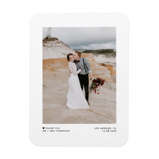 Zwart Moderne Minimalistische Foto Wedding Dank u Magneet (Verticaal)