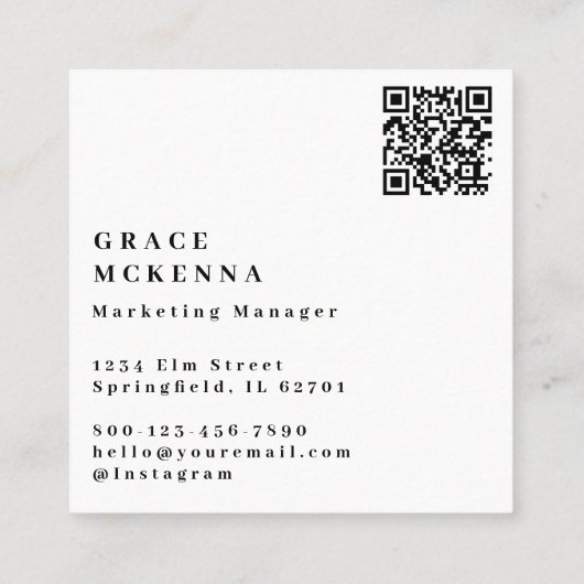 Zwart Moderne QR Code Professional Vierkante Visitekaartje (Achterkant)