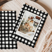 Zwart Moderne Retro Plakken Familie Foto Xmas Feestdagenkaart