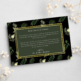 Zwart Moderne rustieke Botanische Elegante bruilof Bedankkaart