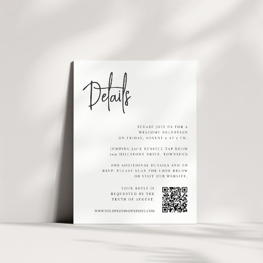 Zwart | Moderne script All-in-One Wedding Details Informatiekaartje