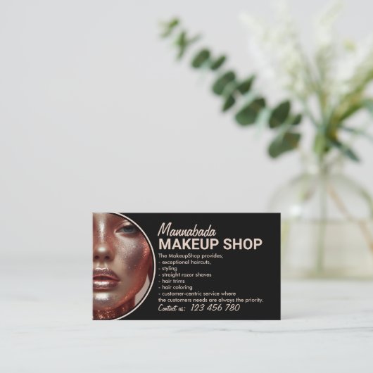 Zwart Moderne Stijl Aangepaste Fotomake-up Visitekaartje (Staand voorkant)