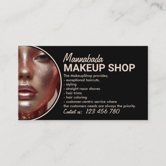Zwart Moderne Stijl Aangepaste Fotomake-up Visitekaartje (Voorkant)