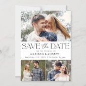 Zwart | Moderne Typografie 3 Foto Save the Date Magnetische Uitnodiging (Voorkant)