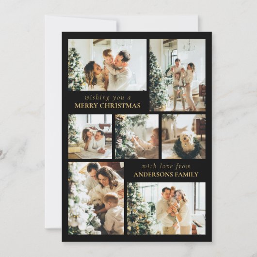 Zwart Moderne Typografie Fotocollage Kerstmis Feestdagenkaart (Voorkant)