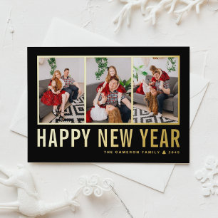 Zwart Moderne Typografie Fotocollage Nieuwjaar Folie Feestdagen Briefkaart