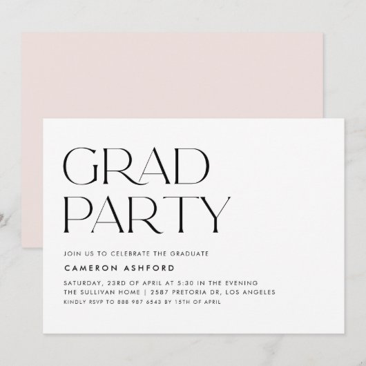 Zwart Moderne Typografie Graduation Party Kaart (Voorkant / Achterkant)