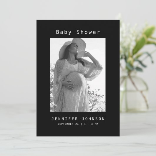 Zwart Mom-to-be Foto Baby shower Kaart (Staand voorkant)