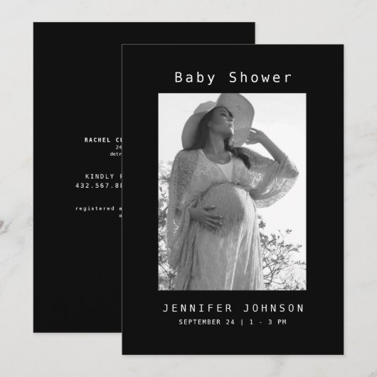 Zwart Mom-to-be Foto Baby shower Kaart (Voorkant / Achterkant)