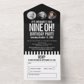 Zwart mono fotocirkels strepen 90th Birthday All In One Uitnodiging (Binnen)