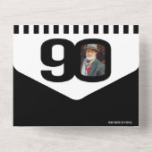 Zwart mono fotocirkels strepen 90th Birthday All In One Uitnodiging (Achterkant)