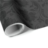 Zwart Monochromatische Bloemen Damast Patroon Cadeaupapier (Rol Hoek)
