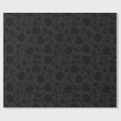 Zwart Monochromatische Bloemen Damast Patroon Cadeaupapier (Vlak)