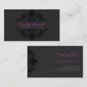 Zwart Monochromatische Girly Floral Design Visitekaartje (Voorkant / Achterkant)