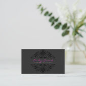 Zwart Monochromatische Girly Floral Design Visitekaartje (Staand voorkant)