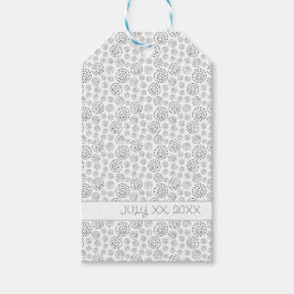Zwart monochroom geometrisch wervelend patroon cadeaulabel